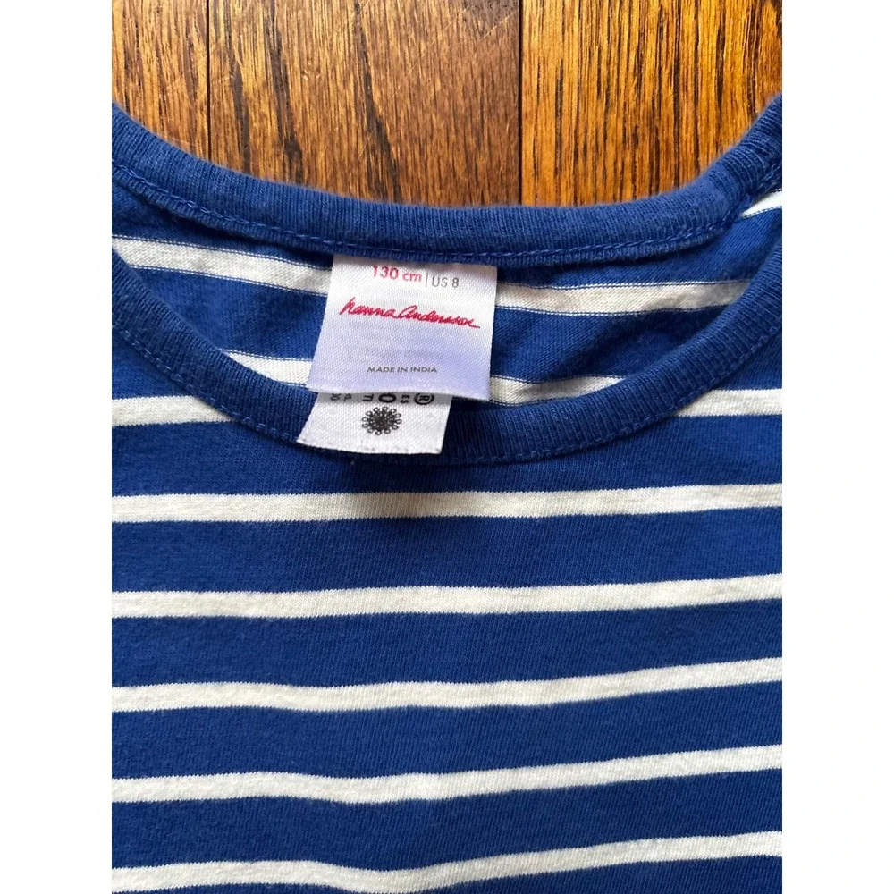 Hanna Andersson Girls Blue Striped Geometric Long Sleeve Pocket Dress Size 130 8